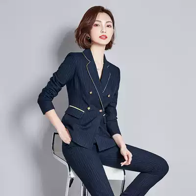 Striped suit suit suit female fashion OL temperament slim President formal work clothes work clothes high-end work clothes autumn clothes