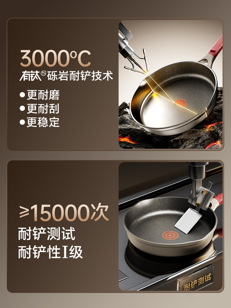 Supor Titanium Non-Stick Frying Pan for Home Use, Oil-Collecting Flat-Bottomed Pan, Red Dot Frying Pan, Suitable for Induction Cookers and Gas Stoves, General-Purpose Cooking Pan