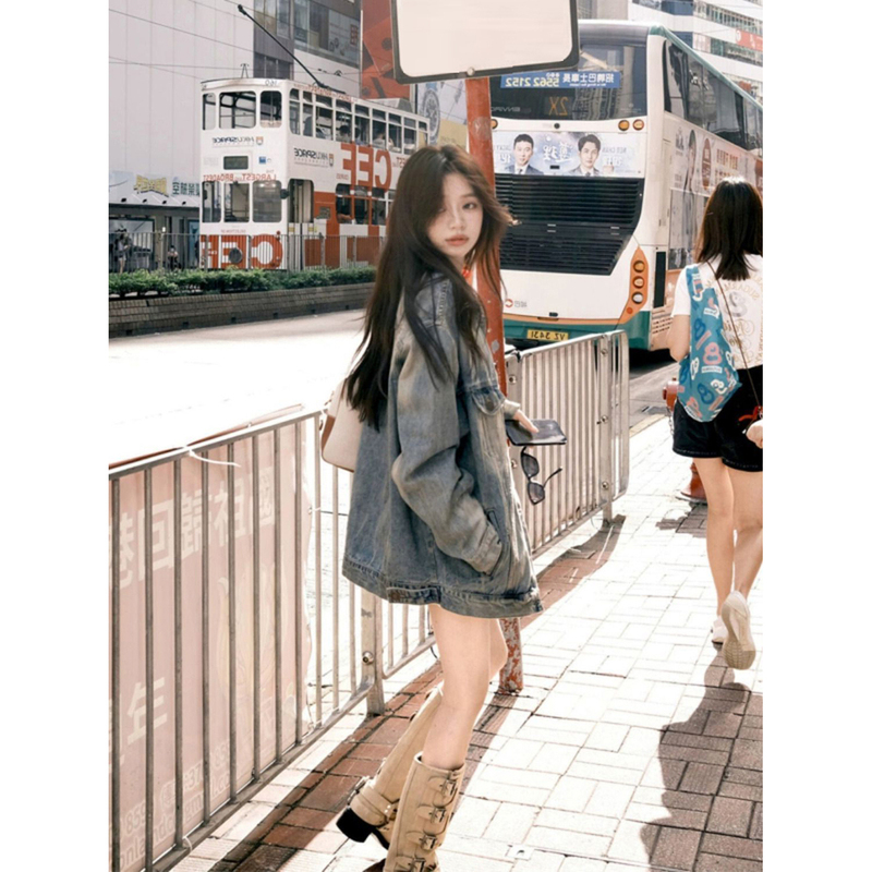 High-End American Retro Distressed Denim Jacket for Women, Spring and Autumn, Loose Fit, Bf Style, Lazy Chic Casual Jacket Top High-End American Retro Distressed Denim Jacket for Women, Spring and Autumn, Loose Fit, Bf Style, Lazy Chic Casual Jacket Top