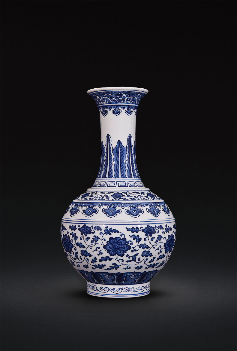 Jingdezhen ceramic hand - made antique blue - and - white bound lotus flower pattern of the reward bottle of flower arranging the sitting room of Chinese style decorative furnishing articles of handicraft