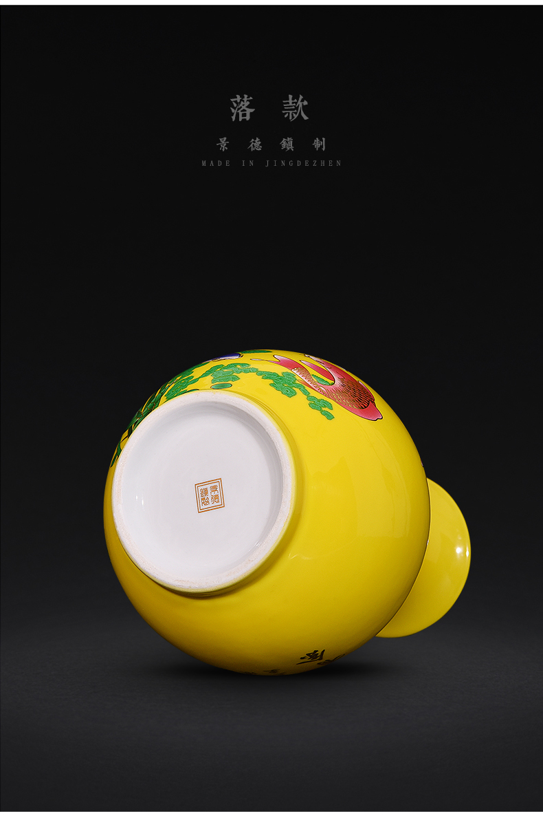 Jingdezhen ceramics yellow every year more than the vase sitting room of Chinese style household adornment handicraft furnishing articles arranging flowers