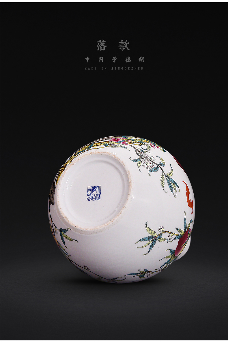 Jingdezhen ceramics archaize sitting room of famille rose porcelain vase flat peach flower arrangement of Chinese style household adornment handicraft furnishing articles