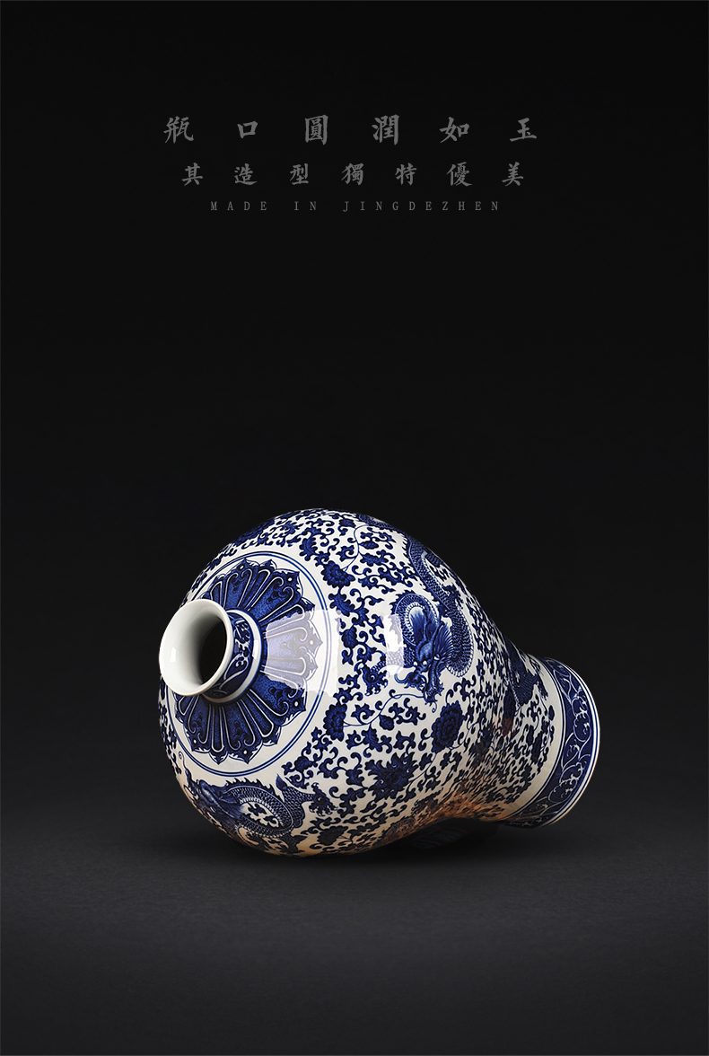 Jingdezhen ceramics blue - and - white ware put lotus flower grain vase sitting room porch decoration of the new Chinese style furnishing articles craft gift