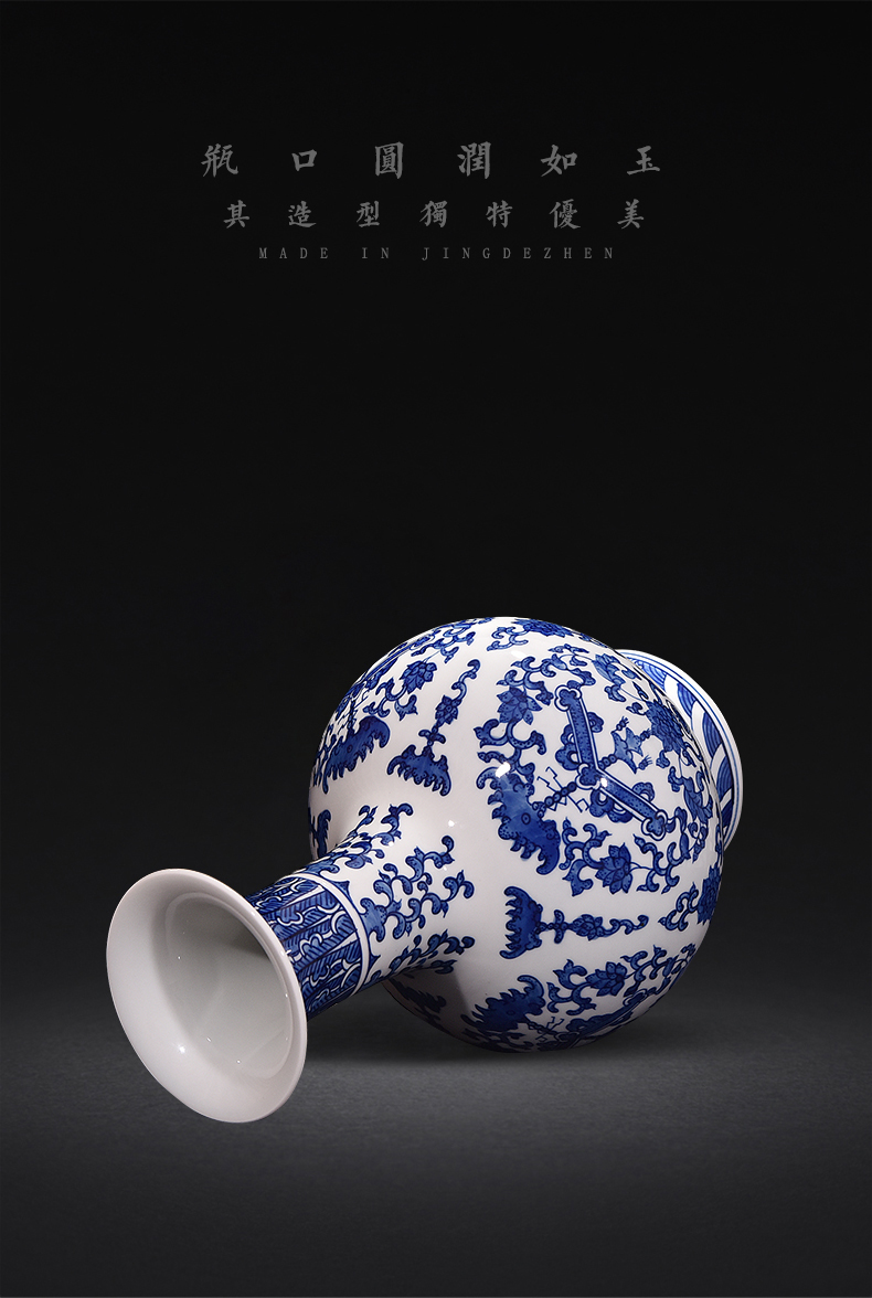 Jingdezhen ceramic hand - made archaize of blue and white porcelain vase furnishing articles flower arranging new Chinese style living room decoration craft gift