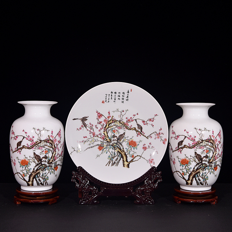 Jingdezhen ceramics liang snow three - piece vase modern Chinese style is contracted home sitting room handicraft furnishing articles
