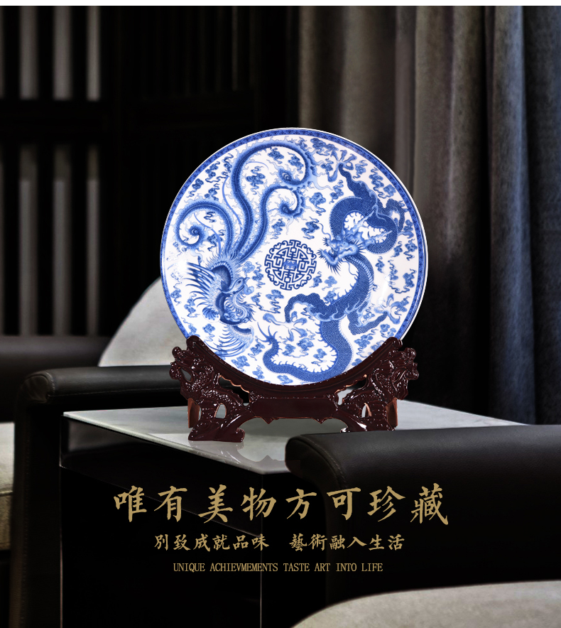 Jingdezhen ceramics in extremely good fortune to decorate dish by dish hang dish of new Chinese style living room porch handicraft furnishing articles