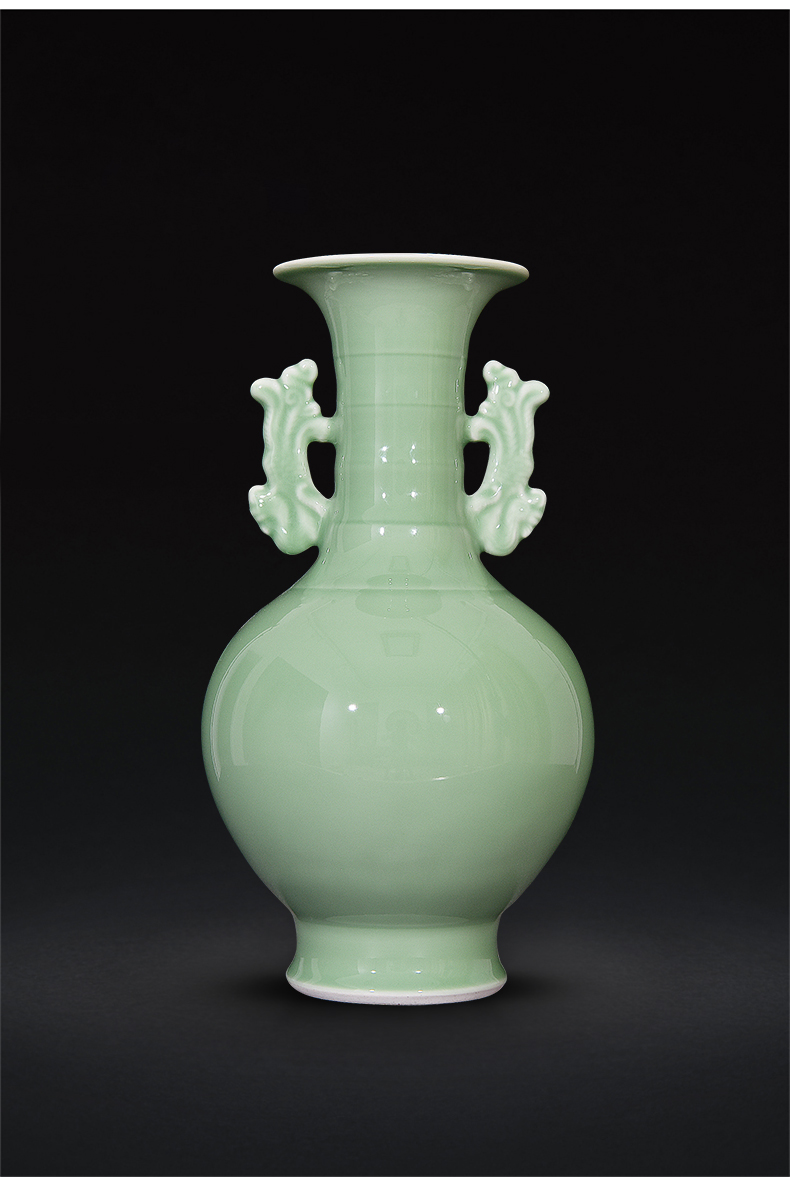 Shadow of jingdezhen ceramics green ears peony vases, new Chinese style flower arrangement sitting room decoration carving furnishing articles of handicraft