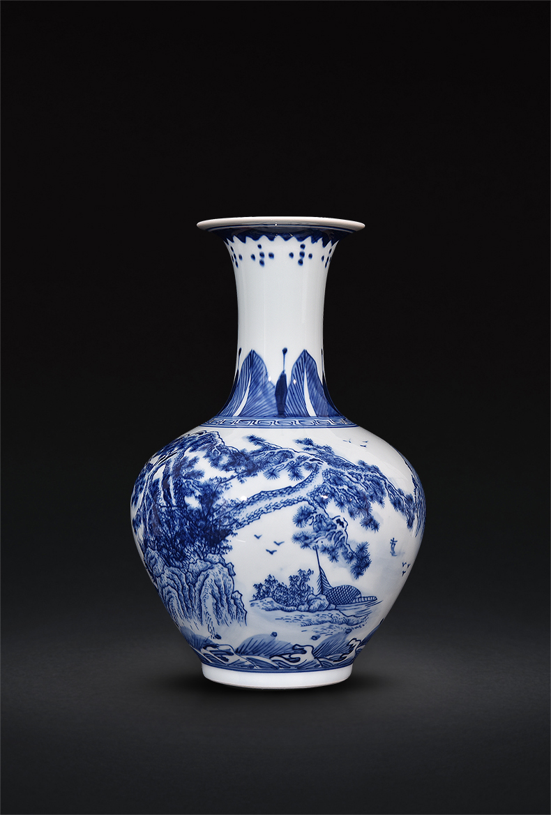 Jingdezhen ceramics antique landscape of blue and white porcelain vase flower arrangement sitting room of Chinese style household adornment handicraft furnishing articles