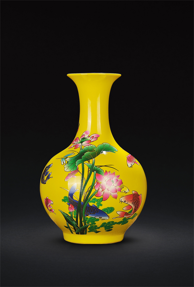 Jingdezhen ceramics yellow every year more than the vase sitting room of Chinese style household adornment handicraft furnishing articles arranging flowers