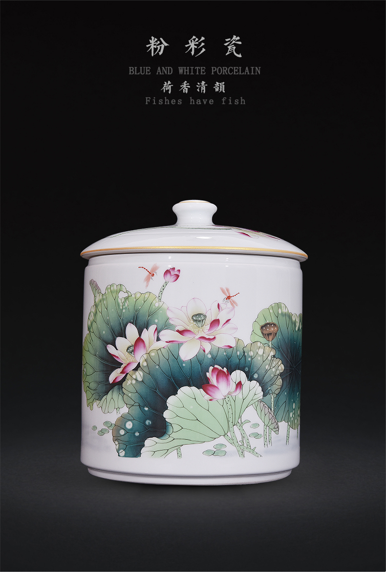 Jingdezhen ceramic powder enamel pot of fragrant lotus straight classical Chinese style living room home decoration caddy fixings furnishing articles craft gift