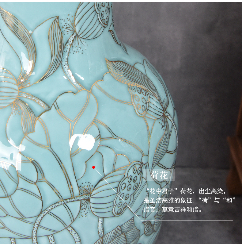 Jingdezhen ceramics big vase sitting room ground peony large gifts furnishing articles furnishing articles shadow carving celadon lotus