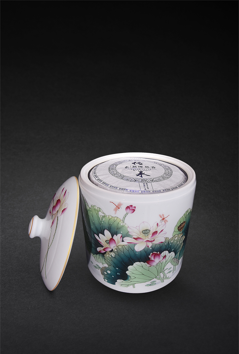 Jingdezhen ceramic powder enamel pot of fragrant lotus straight classical Chinese style living room home decoration caddy fixings furnishing articles craft gift