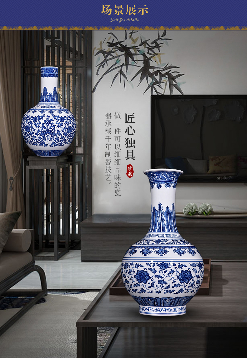 Jingdezhen ceramics hand - made antique blue and white porcelain vases, flower arrangement sitting room of Chinese style decorates household TV ark, furnishing articles