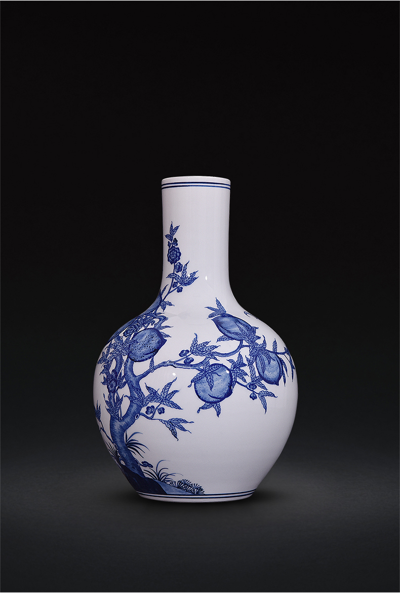 Jingdezhen blue and white wufu ceramics hand - made flat peach tree at new Chinese flower arrangement sitting room adornment handicraft furnishing articles