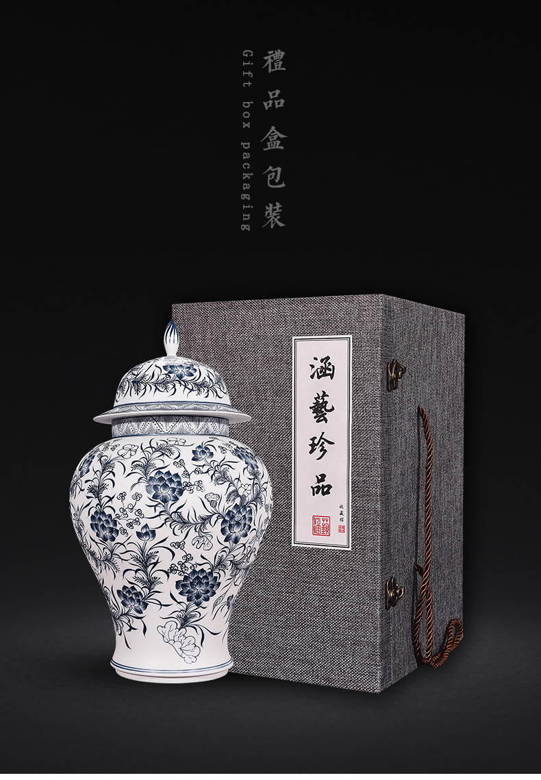 General antique hand - made of blue and white porcelain of jingdezhen ceramics unglazed pot household of Chinese style living room decoration craft gift