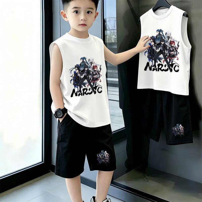 Cartoon Naruto Summer New Style Pure Cotton Loose Sleeveless Vest for Children and Boys, Fashionable and Versatile Set Cartoon Naruto Summer New Style Pure Cotton Loose Sleeveless Vest for Children and Boys, Fashionable and Versatile Set