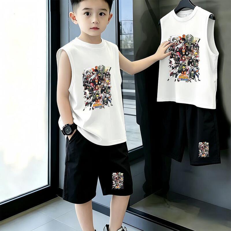 Cartoon Naruto Summer New Style Pure Cotton Loose Sleeveless Vest for Children and Boys, Fashionable and Versatile Set Cartoon Naruto Summer New Style Pure Cotton Loose Sleeveless Vest for Children and Boys, Fashionable and Versatile Set