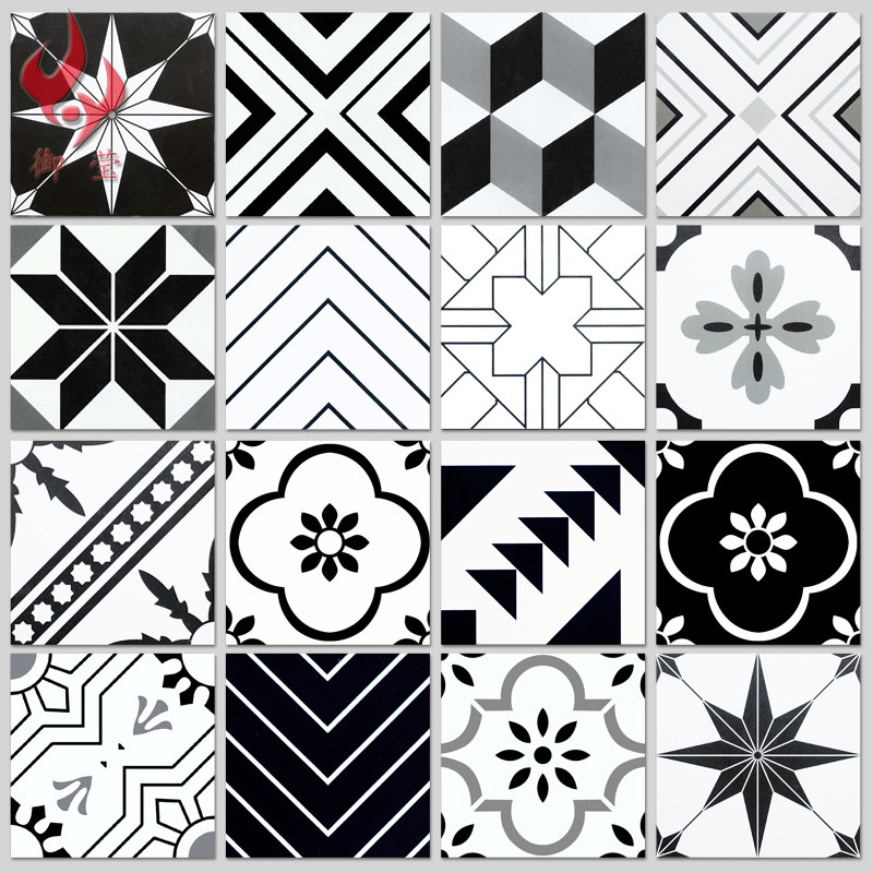 Nordic tile black and white small tile bathroom floor tile kitchen non-slip floor tile background wall tile balcony tile