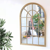 Iron Art Retro Square Fake Window Mirror Frame Wall Fake Window Metal Decoration Mirror Living Room Restaurant Background Wall-montée