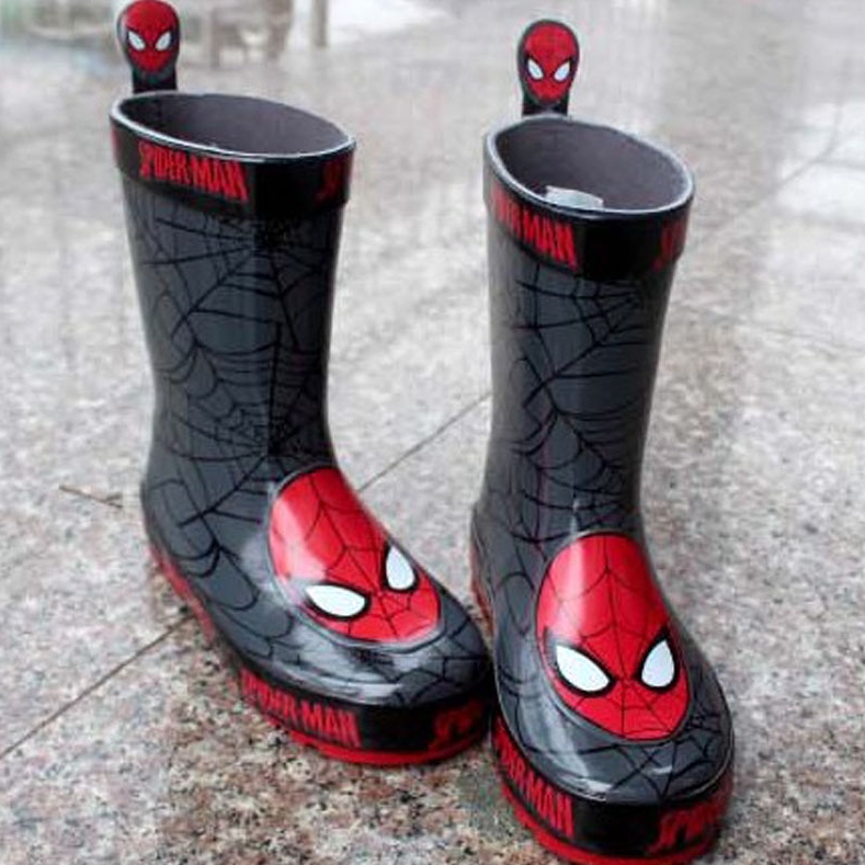 New Cotton Fabric Rain Boots and Snow Boots for Boys, Toddlers, and Students with Cartoon Spider-Man Design, Non-Slip, Odorless, and Warm