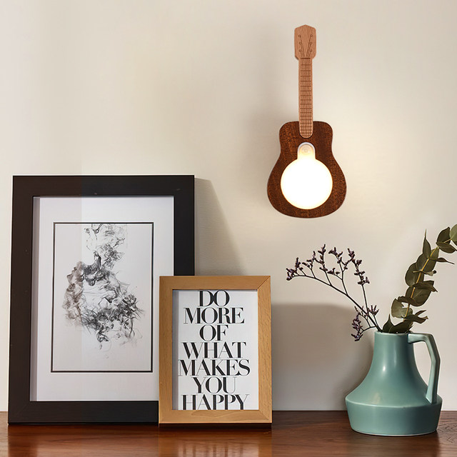 Creative Wooden Guitar Sensor Lamp Indoor Home Rechargeable Wall Lamp Rgb Colorful Atmosphere Desktop Ornament Creative Lamp