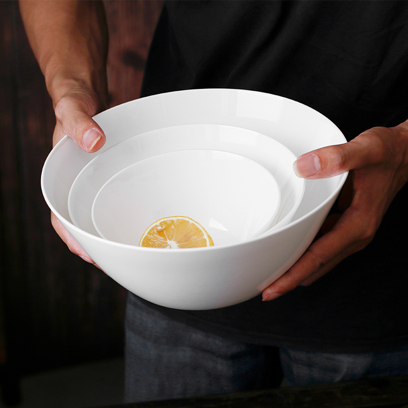 Bone porcelain bowl set rice bowl salad bowl bubble noodle bowl large bowl male Korean western ceramic tableware household white porcelain bowl