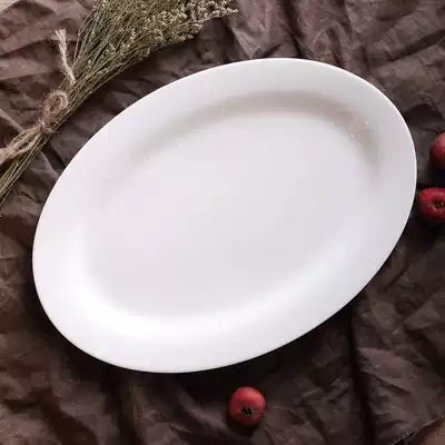Fish plate Ceramic pure white lead-free bone china Japanese oval square plate Household tableware creative plate Fruit plate
