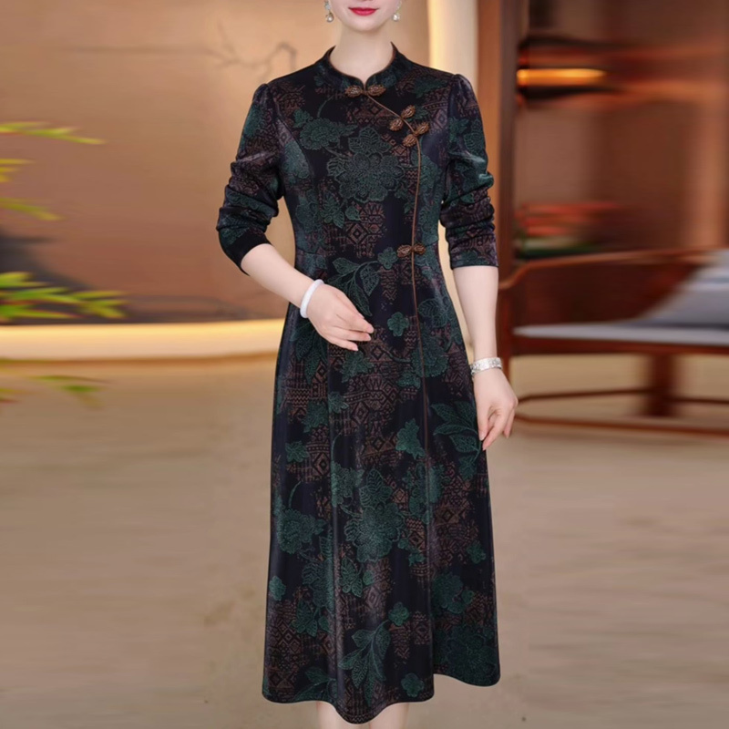 Long-Sleeved High-End Chinese-Style Improved Cheongsam Dress for Women 2026 Spring and Autumn New Style Mother's Elegant Floral Dress Long-Sleeved High-End Chinese-Style Improved Cheongsam Dress for Women 2026 Spring and Autumn New Style Mother's Elegant Floral Dress