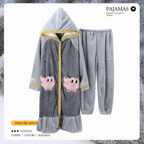 Autumn and winter days pyjamas velvet flannel velvet long style sleeping robe plus suede thickened triple laminated cotton bathrobe home conserved