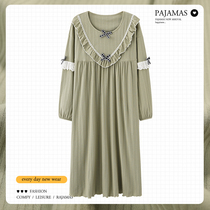 Princess Wind Sleeping Dress Lady Spring Autumn Season Sleeping Clothing Light Green With Chest Cushion Long Sleeve Pure Cotton 2021 New Winter Home Clothing