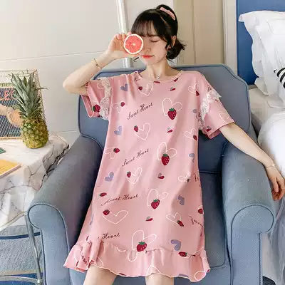Night dress female pure cotton summer short-sleeved fresh cute cartoon student loose pregnant women summer pajamas home clothes