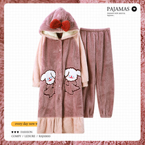Sleeping Robes Womens Autumn Winter Clothes Women Coral Suede Thickened Garnter 2021 New Suit Cartoon Flannel Suede
