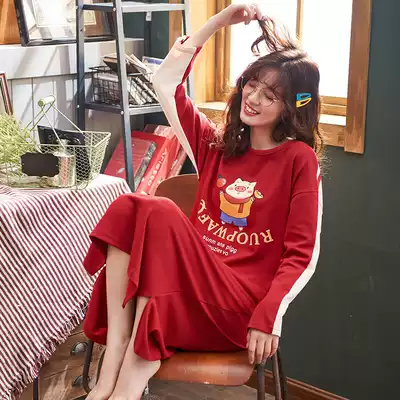 New nightdress women Spring and Autumn thin cotton long sleeves winter little ladies cute pajamas dress Princess style