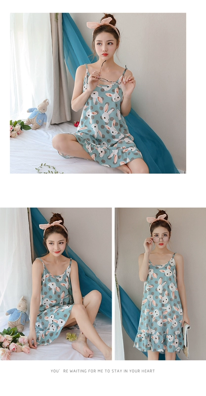 New sexy đồ ngủ phụ nữ Xiahe ren sling cotton nightdress nữ ngọt ngào dễ thương váy ngắn mùa xuân giản dị dịch vụ nhà