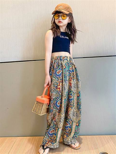 Girls' Anti-Mosquito Pants, Thin Ice Silk Trendy Children's Clothing, Fashionable Harem Pants, Lantern Pants, Casual Pants for Older Girls