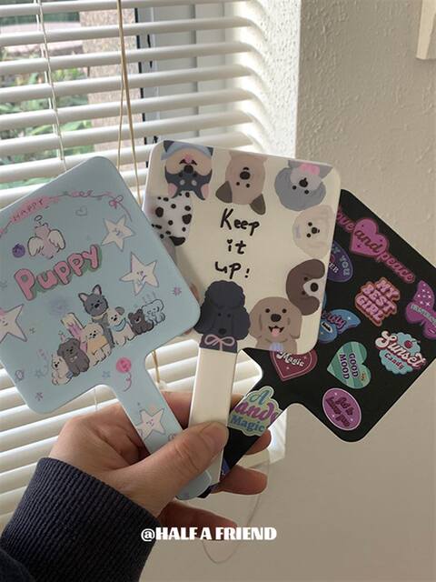 Retro ins Style Girly Cute Cartoon Animal Pocket Mirror Student Portable High-Value Handheld Makeup Mirror