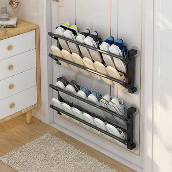 Over-The-Door Shoe Rack for Home Use, Wall-Mounted Entryway Shoe Cabinet, Simple Foldable Slipper Storage Organizer, Over-The-Door Shoe Hanger