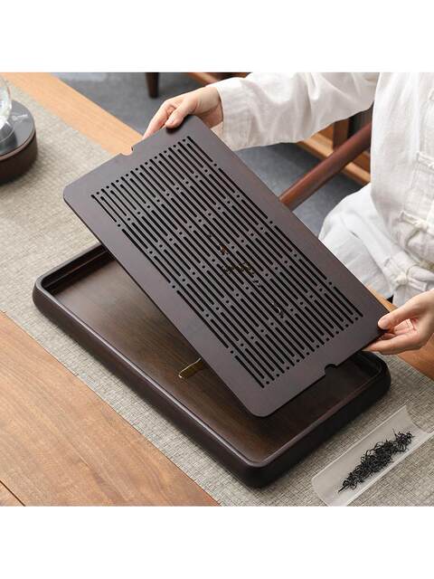 Water Storage Small Tea Tray, Solid Wood Bamboo Small Tea Table, Water-Draining Tea Tray, Household Dry Brewing Tea Tray, Water-Retaining Tea Set Tray