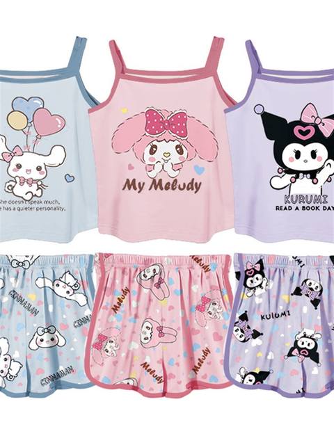 Children's Pajamas Kuromi Summer Girls' Thin Style Little Girl Baby Parent-Child Mother-Daughter Camisole Set