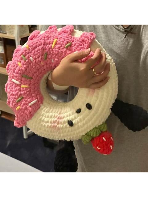 Handmade DIY Crochet Kit for Making a Pochacco Donut Pillow, a Cute Gift for Your Girlfriend