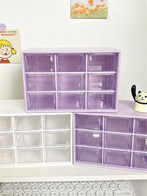 Desktop Nine-Compartment Storage Box, Transparent Drawer-Type Compartment Organizer, Suitable for Student Dormitory Desks, Can Be Wall-Mounted, Miscellaneous Item Organizer