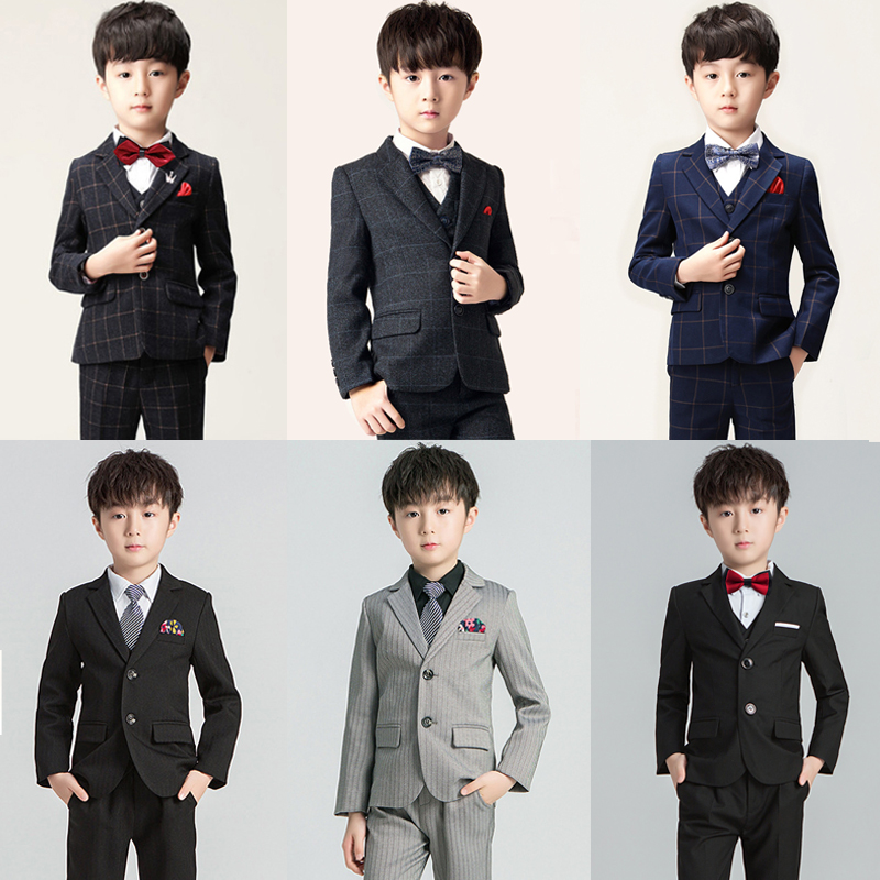 Boy's suit suit Three sets of autumn and winter Yinglun boy's big boy gown Children's handsome suit presided over the show-Taobao