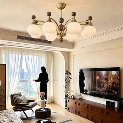 All-Copper American-Style Vintage French Retro Living Room Chandelier, Imported North American Black Walnut Wood, High-Grade Solid Wood for Master Bedroom and Study