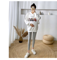 2021 New pregnant womens milk silk thickened autumn and winter loose Korean version of ins pregnant women hooded sweater Joker women