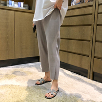  Pregnant womens wide-leg pants summer ice silk summer chiffon pants thin hanging summer nine-point pants loose outer wear tide mom