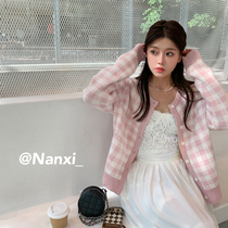 2021 new autumn pregnant womens knitted cardigan loose plaid design sense pregnant mother tide sweater coat women