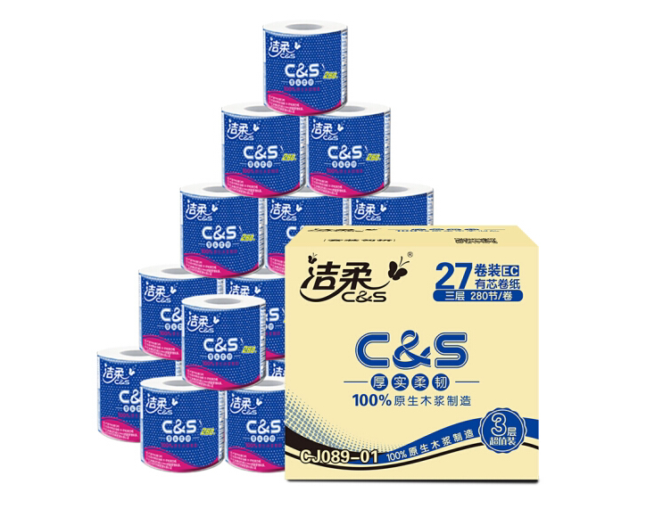 Clean and soft (CS) Drum Toilet Paper Fold 3 floors 280 knob toilet paper * 27 volumes of whole box sales (100% native wood
