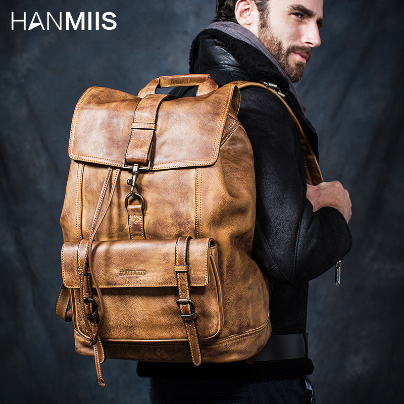 HANMIIS new first layer cowhide large capacity shoulder bag travel bag bag full leather men's backpack school bag