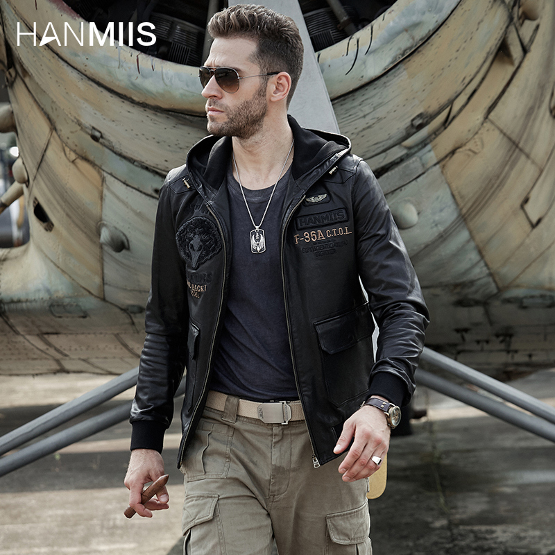 HANMIIS đội mũ trùm đầu THÊU AIR FORCE PILOT Locomotive áo da cừu DA DA DA MENS WEAR MENS JACKET