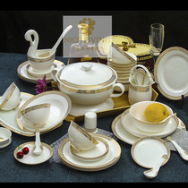 Bowl set Jingdezhen ceramic tableware 60 head high grade bone porcelain tableware set European Phnom Penh Bowl plate